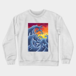 japanese waves tattoo style with sunset Crewneck Sweatshirt